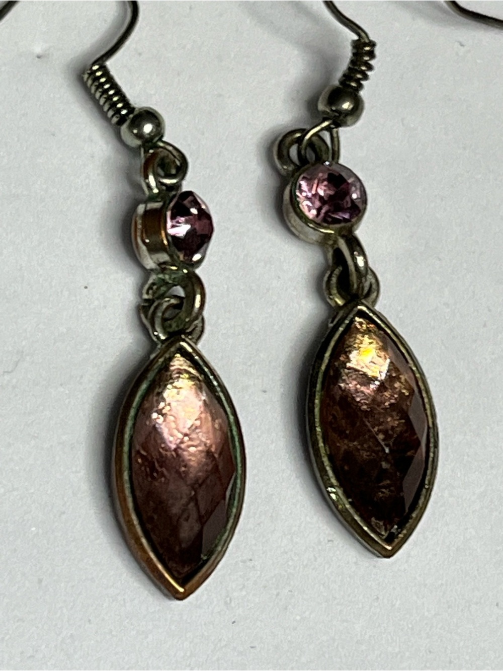 Pink Crystal and Brown Dangle Earrings